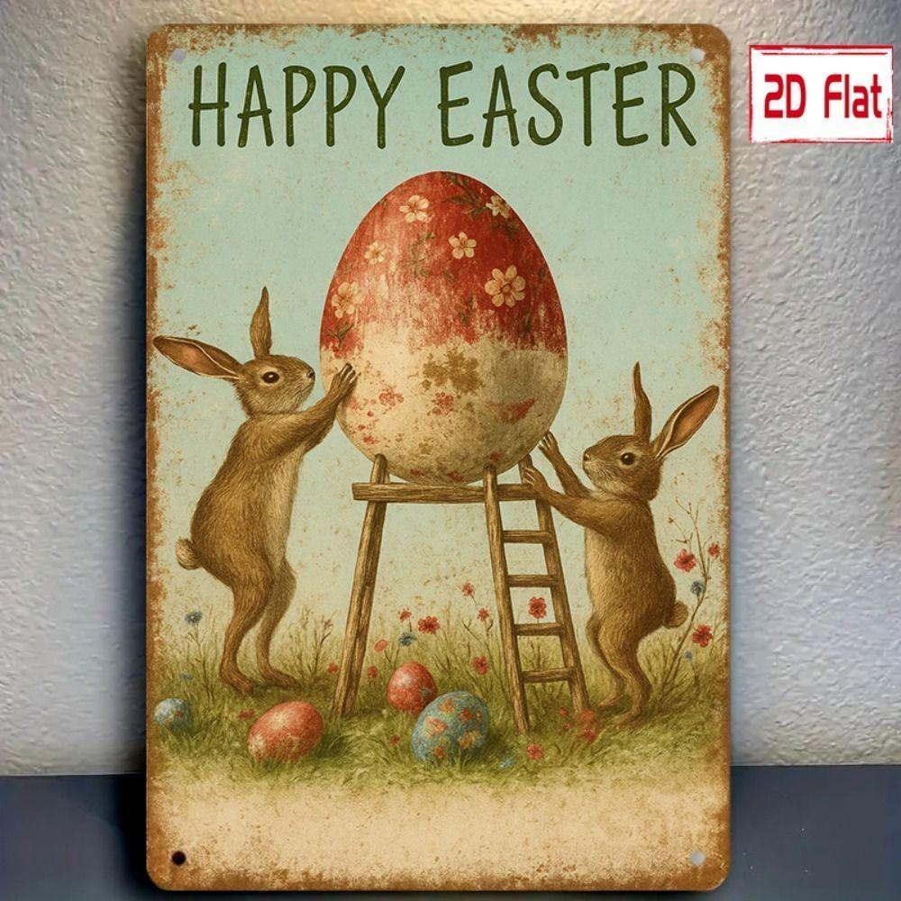 Easter Rabbit Metal Tin Sign Wall Art Decor 20x30cm