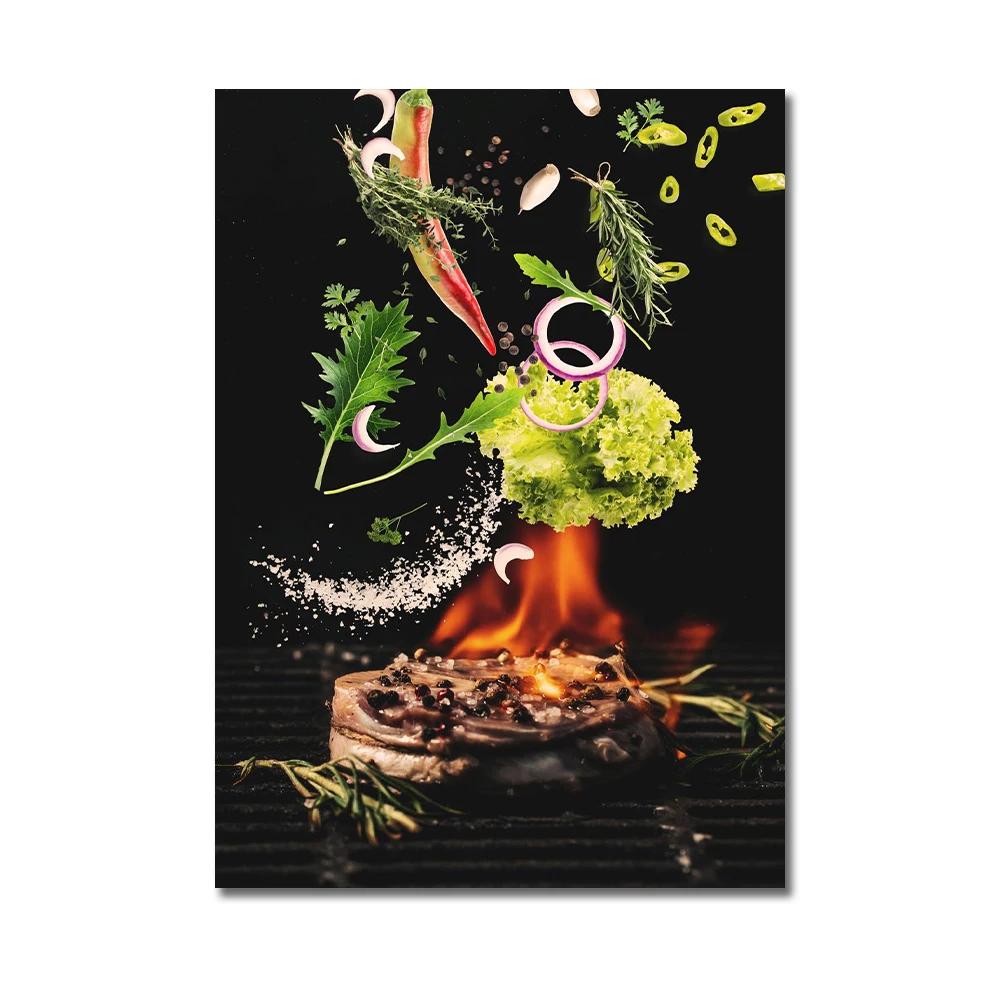 Köksposter Pizza Biff Sallad Hamburgare Burrito Bilder Restaurang Väggkonst Tryck Västkök Canvasmålning Ingen Ram