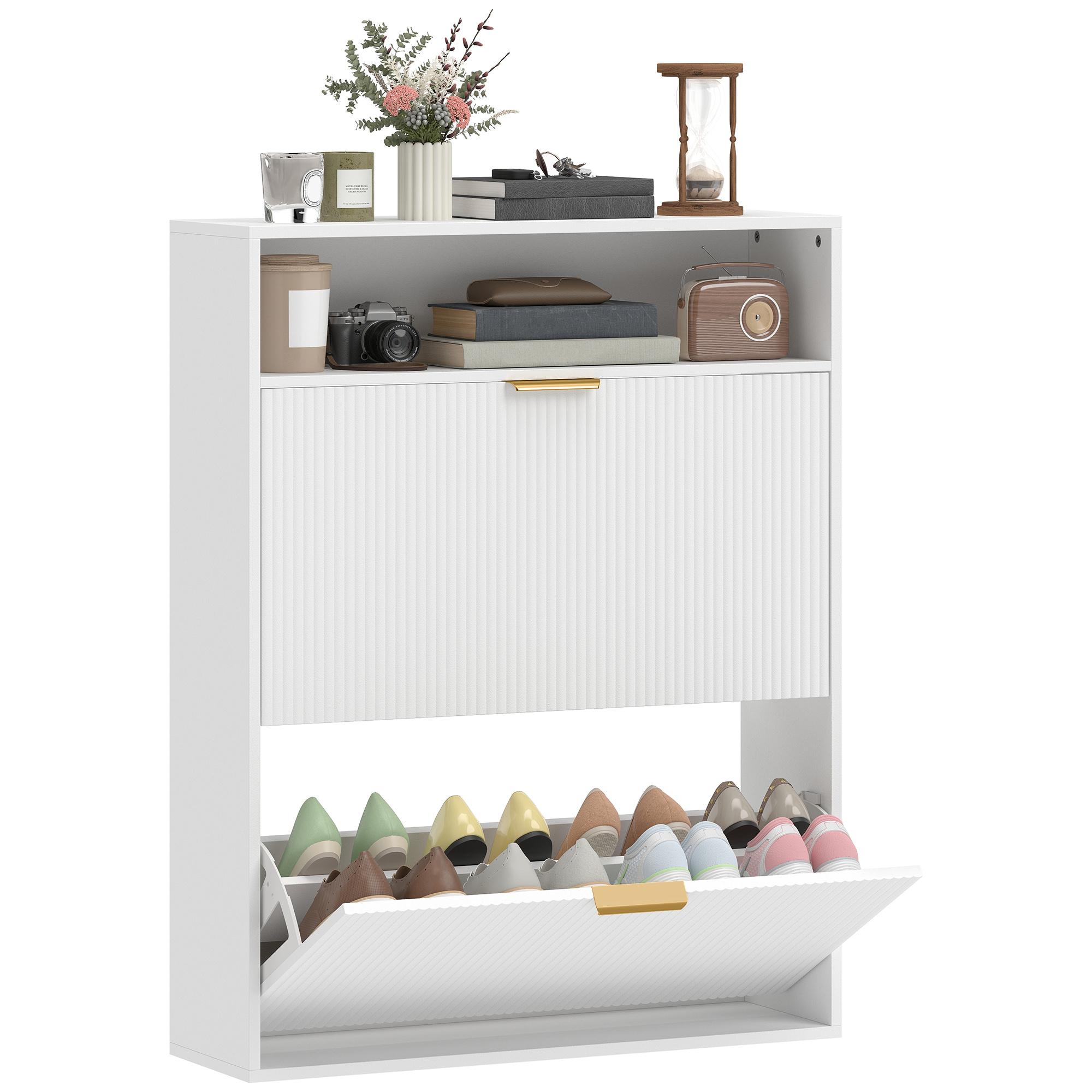 Narrow Shoe Cabinet with 2 Flip-Down