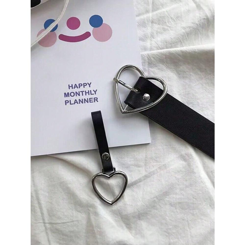 Fashionable Creative Women's Harajuku Heart-Shaped Buckle Belt with Detachable Pink Heart Pendant and Black Pu Strap