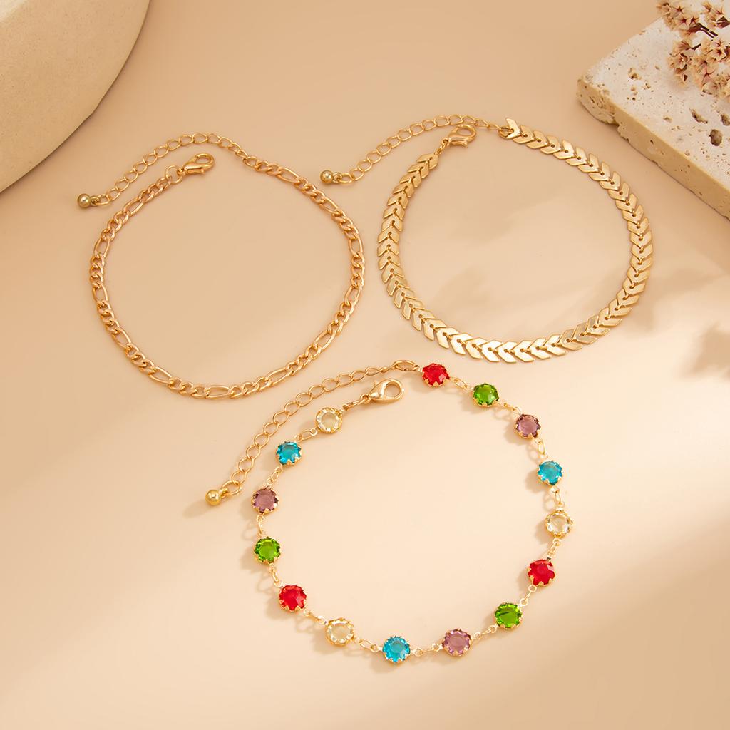 Salircon 3Pcs/set Fashion Colorful Imitation Crystal Chain Anklets Sandals Women Boho New On Foot Ankle Chain Beach Jewelry Gift