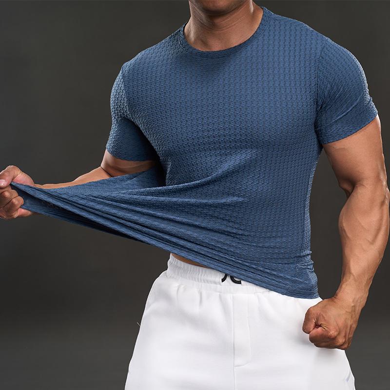 New Summer American Style Casual Short-sleeved T-shirt Fashionable Sports Slim Elastic Fitness Outdoor T-shirt Men