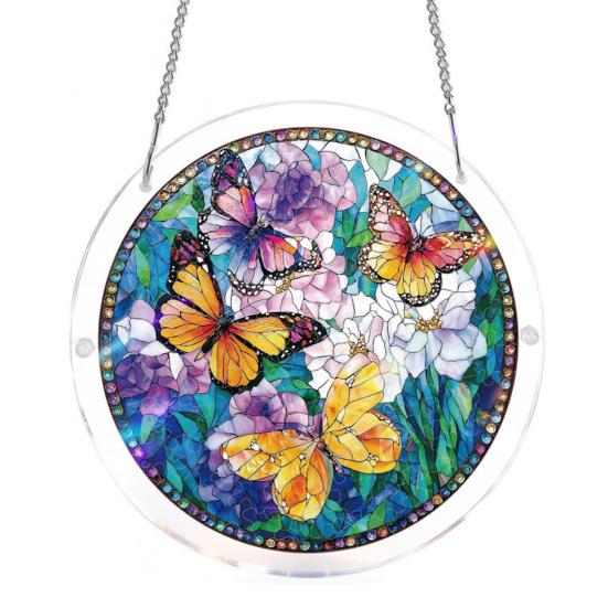 Akrylové puzzle Suncatcher Barevné kočky Motýli Květiny Závěsná ozdoba na okno Styl vitráže DIY sada Suncatcher pro dospělé