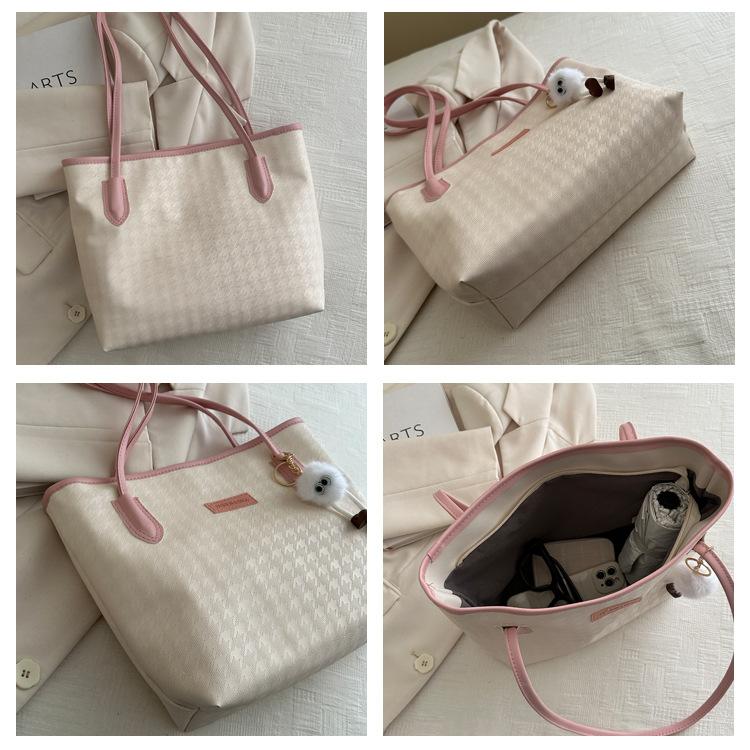 Spacious Faux Leather Tote Bag for Women Stylish Shoulder Handbag with Optional Charm