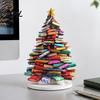 Book Lover Christmas Gifts Stacked Tree Ornament, 2D Flat Stacking Holiday Hanging Decoration, Desktop Display Reading Theme Acrylic Pendant,