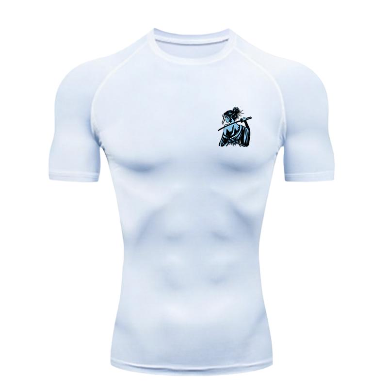 Samurai with Katana Men Sports T-Shirt Training Jogging Running Workout Compression Shirt Rashgard Tops Tee Short Sleeve T-Shirt