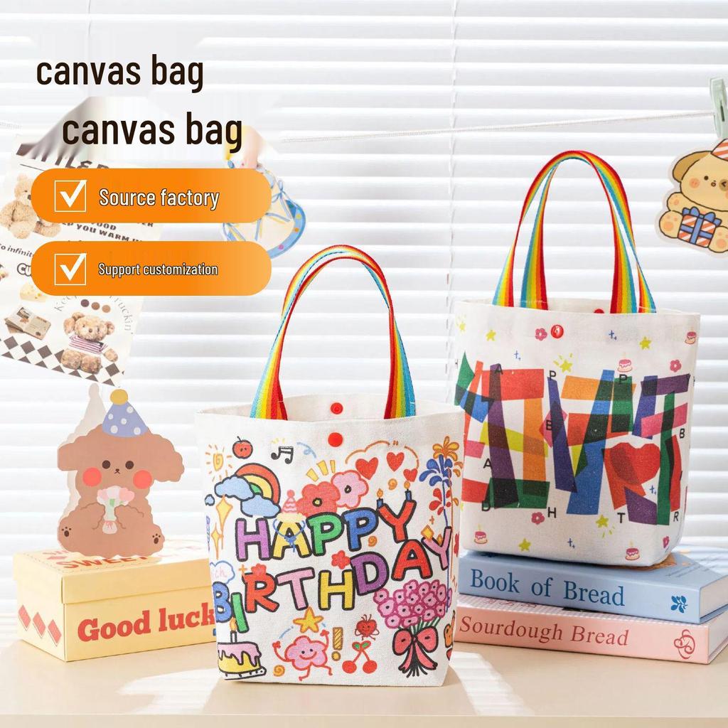 Cute Cartoon Canvas Tote - Mom & Child Style, Portable Kindergarten Bag, Multifunctional Storage, Customizable with Logo