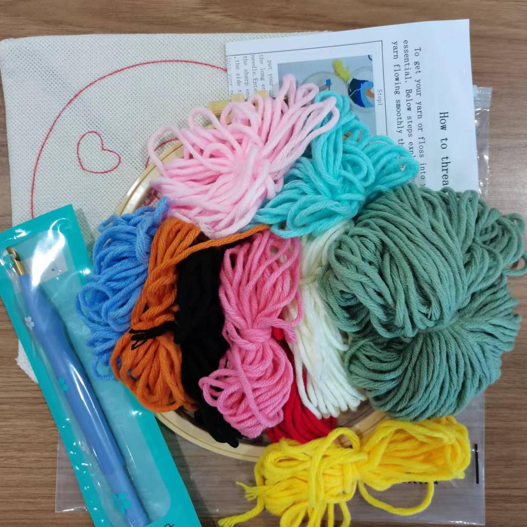 Russian DIY Punch Needle Embroidery Kit: Includes Yarn, Needle, Latch Hook, & Hoop for Knitting & Ornament Crafting