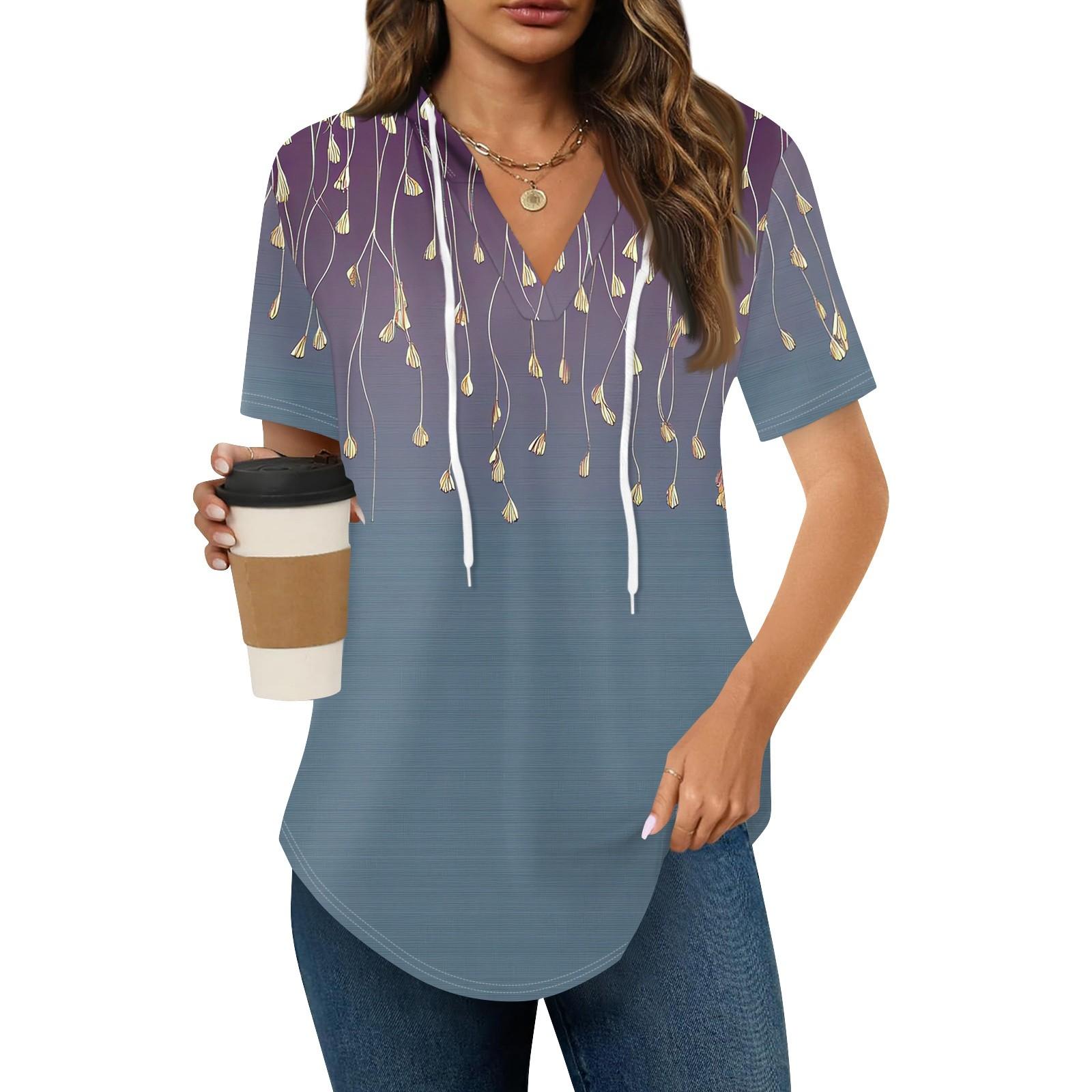 

Женские летние футболки с V-образным вырезом, толстовки с коротким рукавом, туники, повседневные свободные туники, толстовки XXL фиолетовый