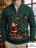 Christmas Santa Claus Print Quarter-zip Long Sleeved Round Neck Sweatshirt Men's Clothing Modern Casual Pullover Trendy Festive Versatile Style