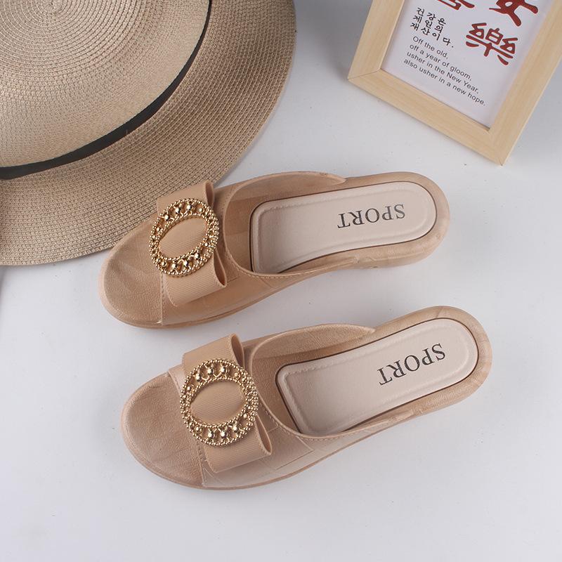 

модные летние сандалии на танкетке, новые женские повседневные сандалии-шлепанцы на плоской подошве с круглыми пуговицами, повседневные пляжные шлепанцы, женская обувь 40-41