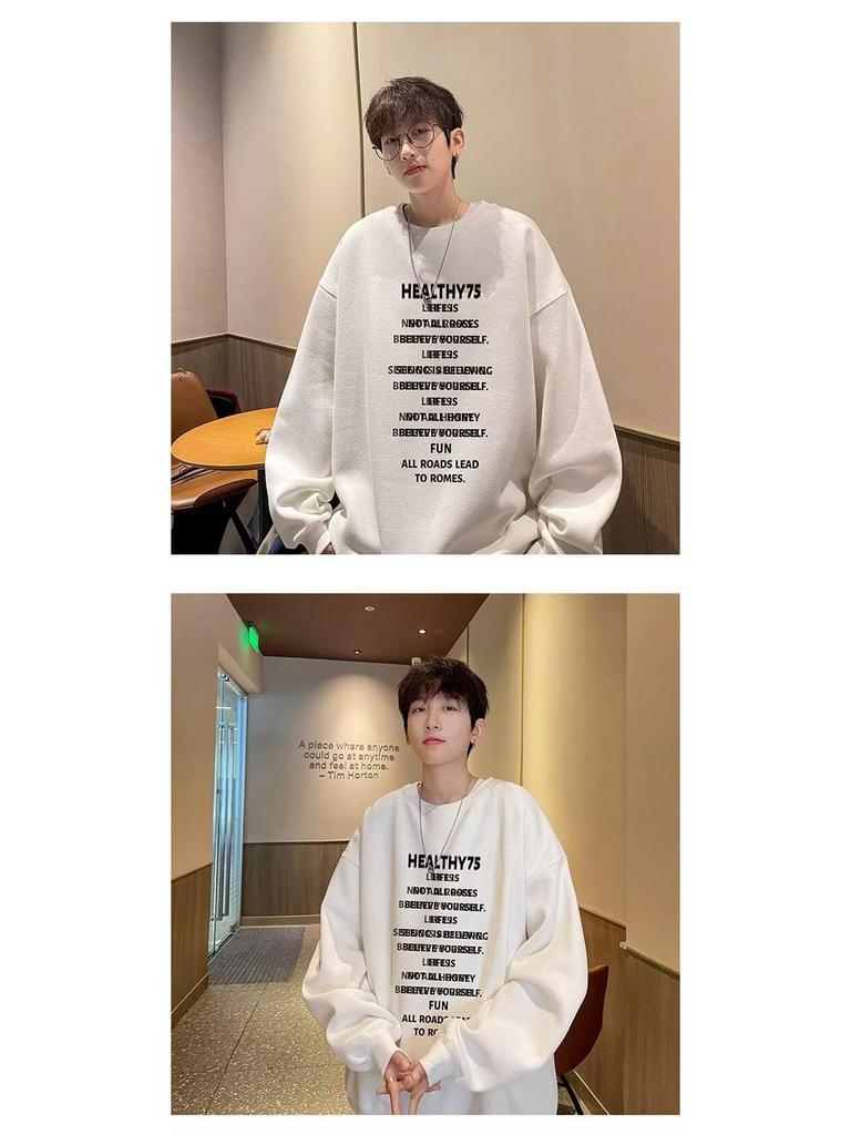 Trendy American High Street 2025 Autumn/Winter Round Neck Printed Long Sleeve Hoodie Pullover