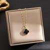 Elegant Gold-Plated Chinese-Style Four-Leaf Clover Necklace with Imitation Hetian Jade Pendant for Women