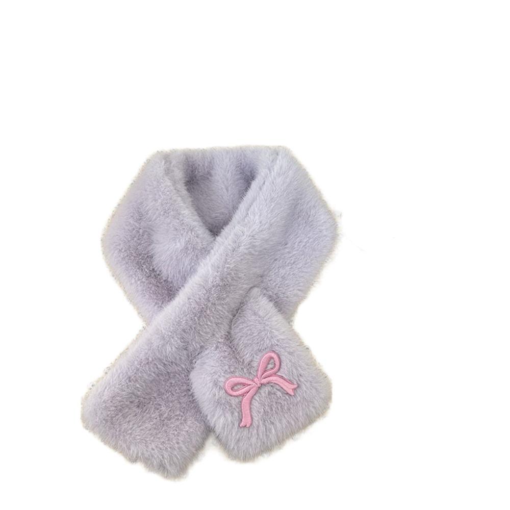 Solid Color Anti-Cold Neckerchief Casual Kids Plush Scarf Sweet Bowknot Scarf Children