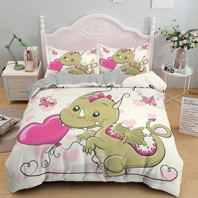 Carton Dinosaur Soft Duvet Cover King Quen Children Kids Jurasic World Stegosaurus Tyranosaurus Beding Set 2/3pcs Polyester Comfortable Quilt Cover