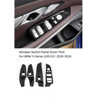 4PC For BMW 3 Series G20 G21 330 Glass Lift Switch Trim Frame Carbon Fiber Style