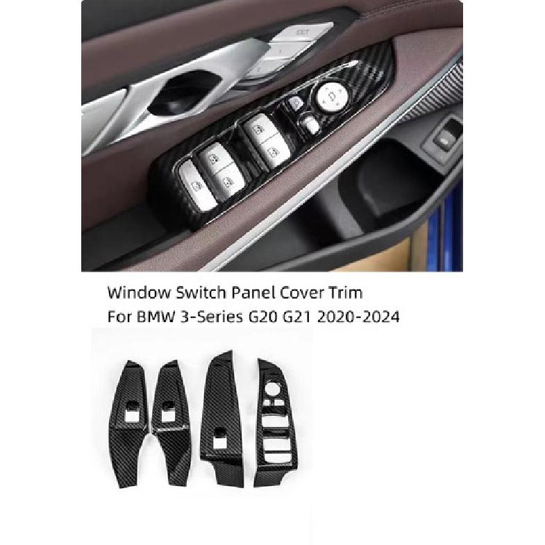 4PC For BMW 3 Series G20 G21 330 Glass Lift Switch Trim Frame Carbon Fiber Style