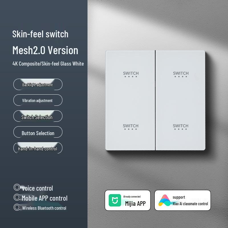 Smart Switch with AG Skin-feel Panel Connects To Mijia APP, Supports Xiao Ai Voice Control, Remote, and Touch Control.