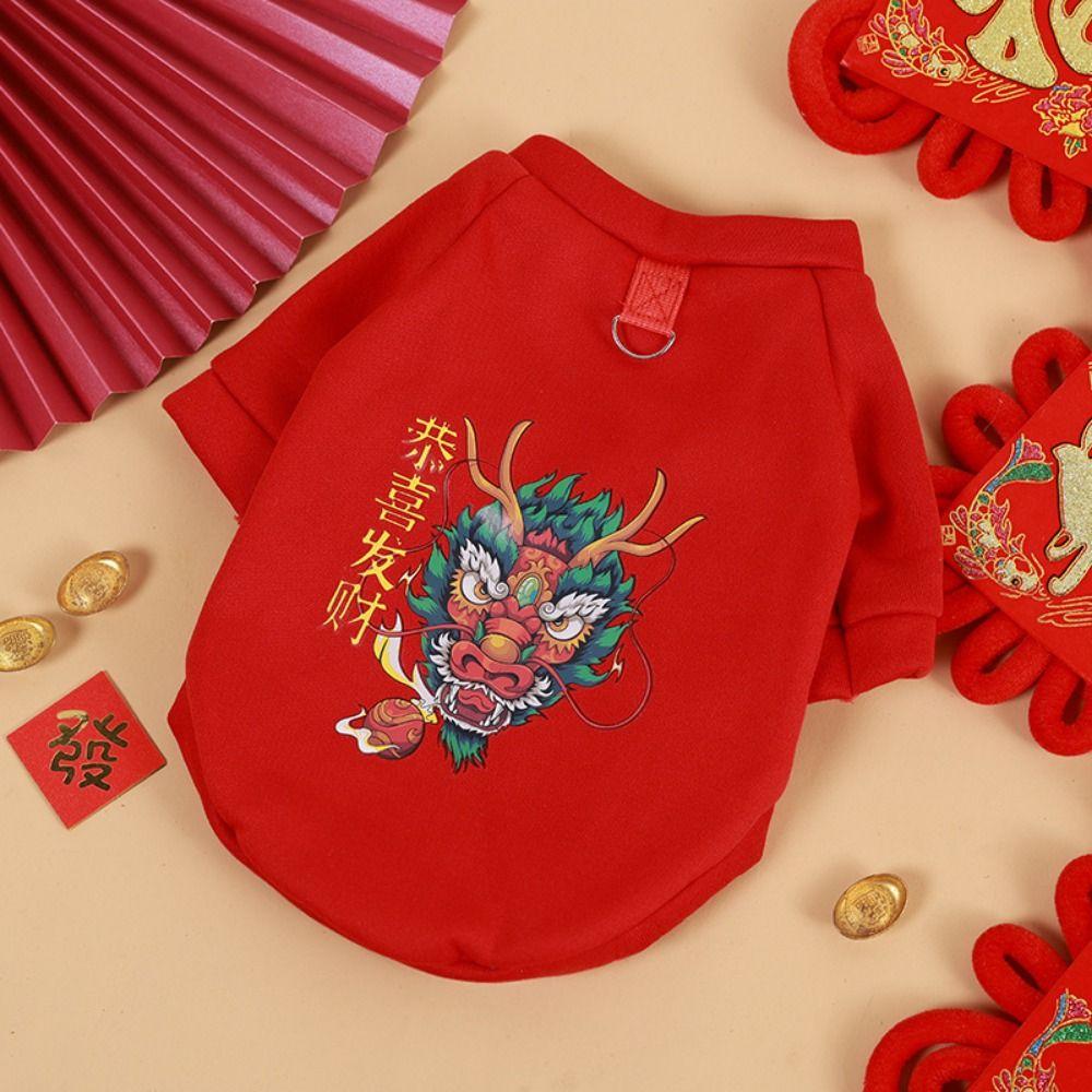 Cartoon Dragon Cats Coat Chinese Style Zodiac Dragon Dog Clothes New Year Dog Hoodies Winter