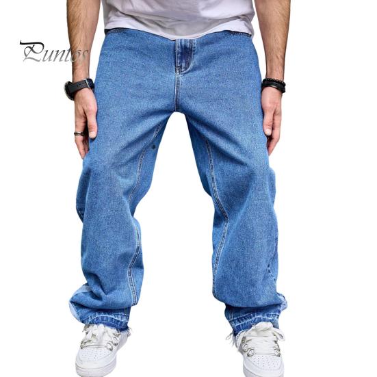 

Мужские джинсы средней посадки, прямые, широкие, синие, джинсовые брюки с карманами, однотонные, в стиле High Street, повседневные, длинные брюки 30