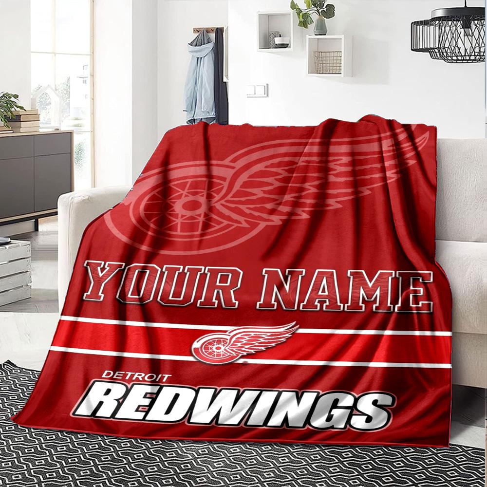 Name Custom Detroit Red Wings Logo Print Flannel Blanket High Quality Warm Comfortable Cover for All Seasons Perfect for Gifts Home Decor