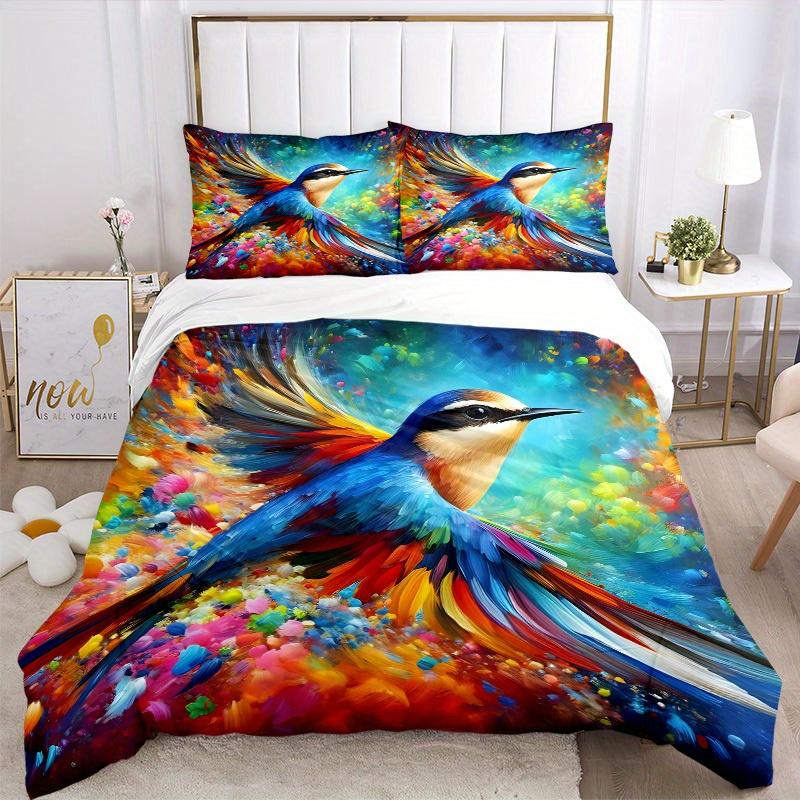 3pcs Colorful Bird Bedding Cover Set, Fashion Classic Popular Print Bedding Set, Soft Comfortable, All Season Use, For Bedroom, Guest Rooma0819183