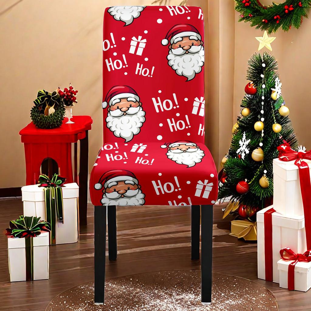 Christmas Printed Chair Cover Non-Slip Dustproof Spandex Washable Elastic Chair Cover Christmas Event Decorative Seat Protector