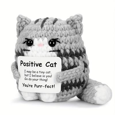 Accesorios para gatos tejidos a mano con tarjetas de energía positiva - Decoración del hogar de poliéster estilo anime Regalo para amantes de los gatos, Regalo de Navidad