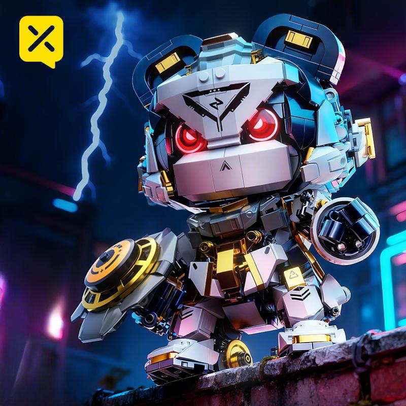 ToylinX 23cm Panda Mecha Building Blocks Set LED Light Up Panda Robot Toy Mecha Model Kit for Adults Kid Cool Action Figure Gift