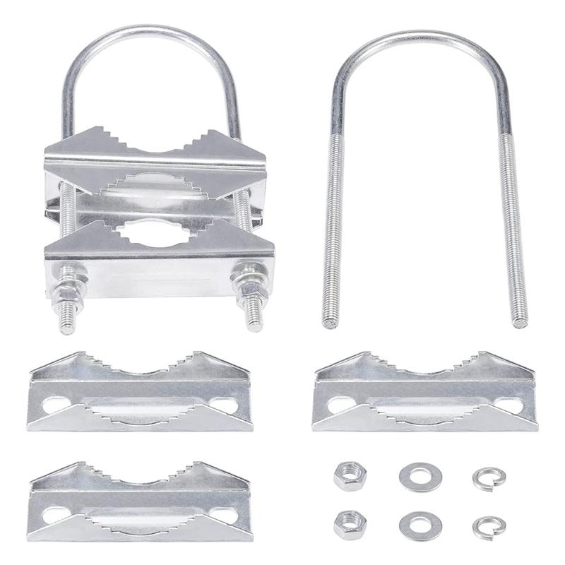 Double Antenna Mast Clamp V-Jaw Bracket U Bolts Pipe Mounting Hardware 2 Sets For Yagi Wifi Antenna, TV Antenna