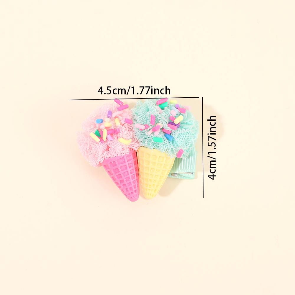 2 szt. Klipsy do włosów w kształcie rożka lodowego Słodkie różowe spinki do włosów z imitacją lodów dla niemowląt, dzieci, urocza ozdoba głowy, akcesoria do włosów