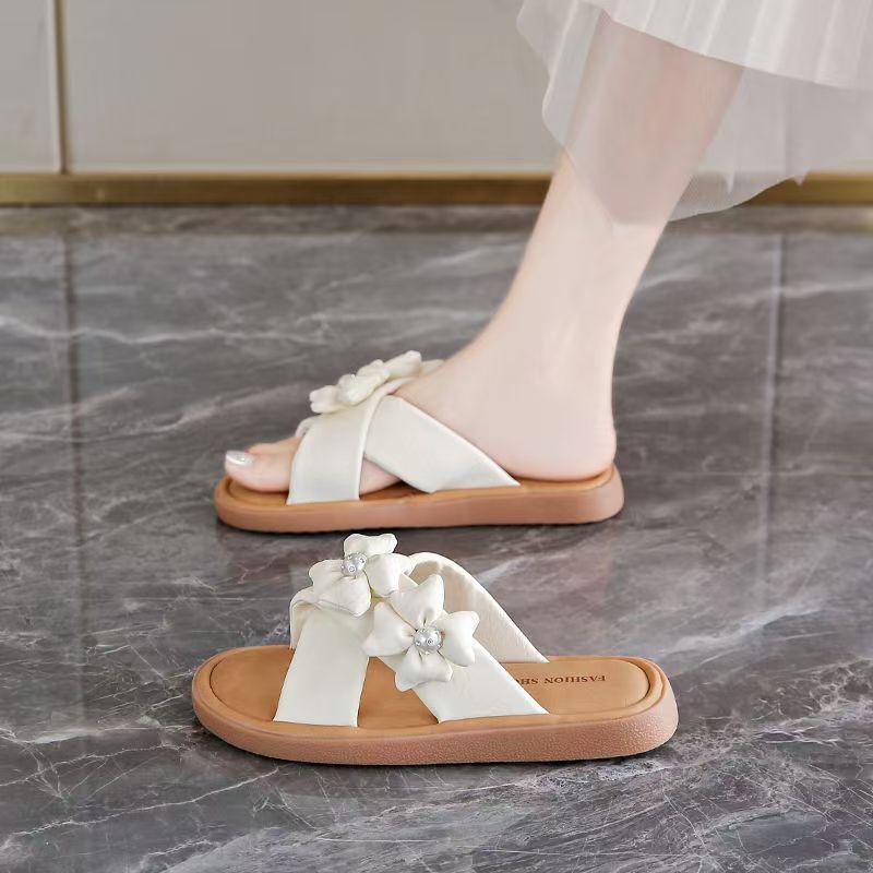 Damen Flache Sohle Blume Outdoor Strand Hausschuhe Offene Zehe Sommer Neu Weiche Sohle Rutschfest Leicht Hausschuhe Sandalen
