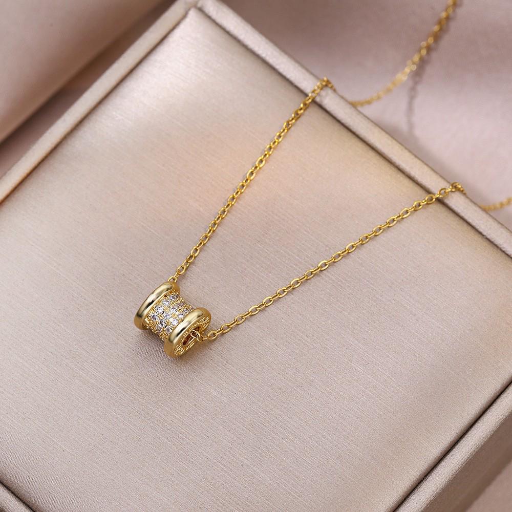 Titanium Steel Tassel Necklace with Diamond Inlay and Shiny Slim Waist Design for Women
