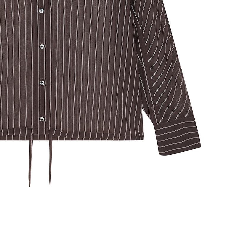 Less 2025 Summer Loose Fit Round Neck Silk Striped Shirt