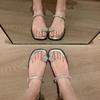 Yuanlitong, the Same 2025 Summer Square Head Cover Finger Slippers, Wearing Women's High-end Temperament Silver Half Slippers