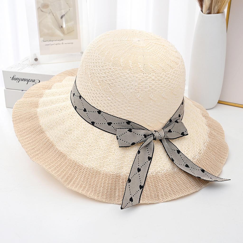 Summer Bow Beach Hat Women's UV Resistant Sun Hat Two Tone Large Edge Sun Protection Straw Hat