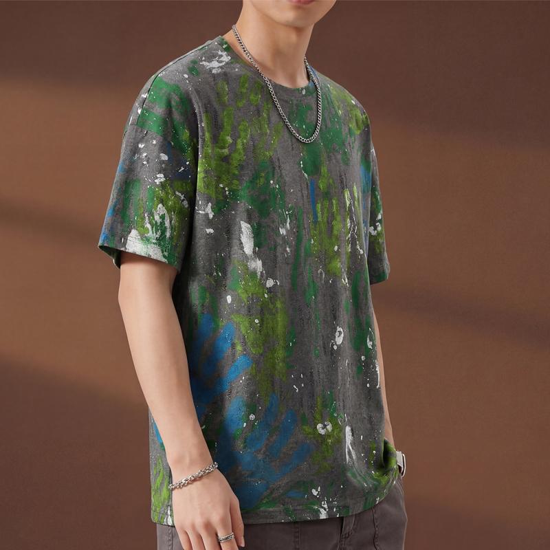 Plus Size 6XL-13XL Fashion Men's Distressed T-shirt Summer Oversized Tops Casual Painted Short Sleeve Tee Summer Clothing