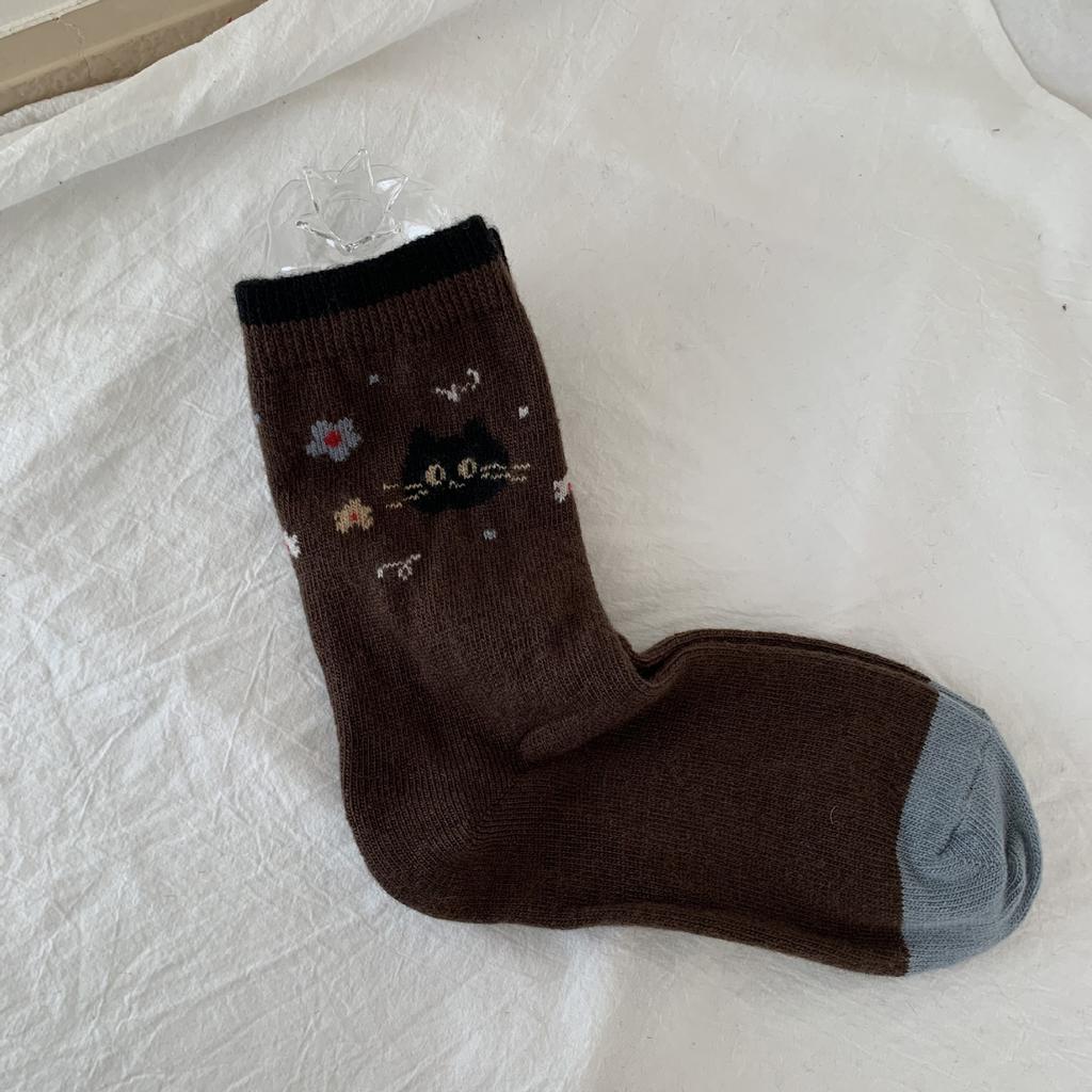 Warm Wool Socks, Women'S Season, Thickened Fleece Mid-Leg Socks, Cute Cat Cartoon Warm Stockings