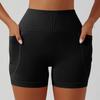 Hohe Taille Nahtlose Yoga-Shorts mit Seitentasche für Damen Dehnbar Workout Kompressions-Fitness-Shorts