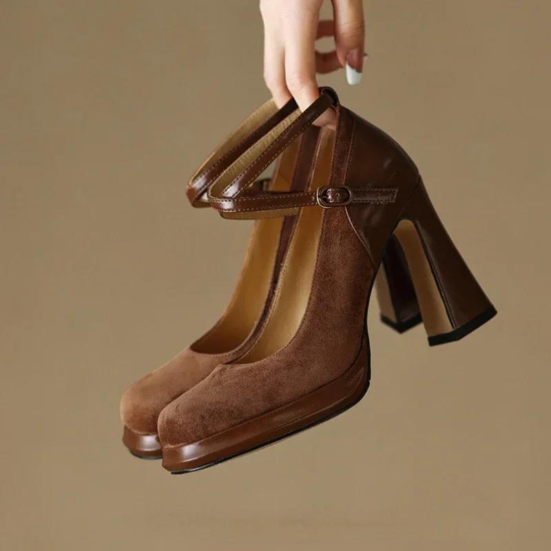 Fashion Women's Autumn Footwear Heeled Shoes Woman2024 Elegant Vintage Lolita Mary Jane Shoes Round Toe Chunky High Heels Party Shoes