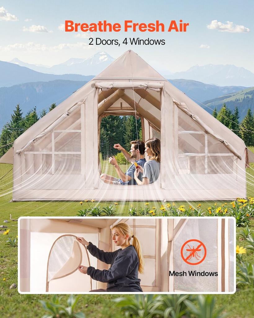 Inflatable Tent for Camping 5-8 Person Glamping Tent with Pump Easy Set Up