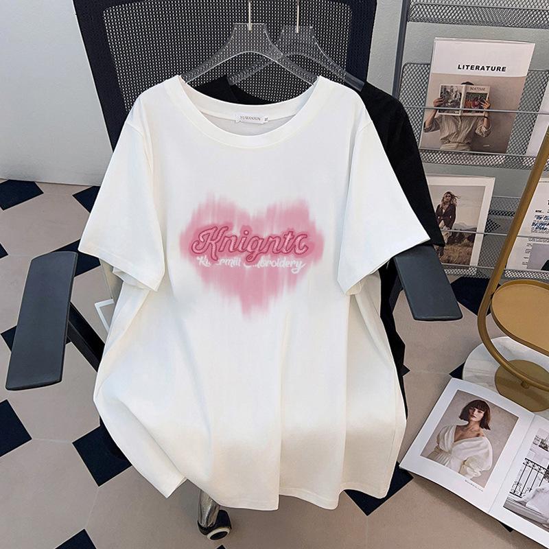 

Round Neck Plus Size Loose Short-Sleeve Mid-Length Women s T-Shirt (Slimming) - Available in 200/300/350 Jin 5XL белый