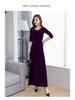 Plus Size Gold Velvet Long-Sleeve Dress - Spring/Autumn Style