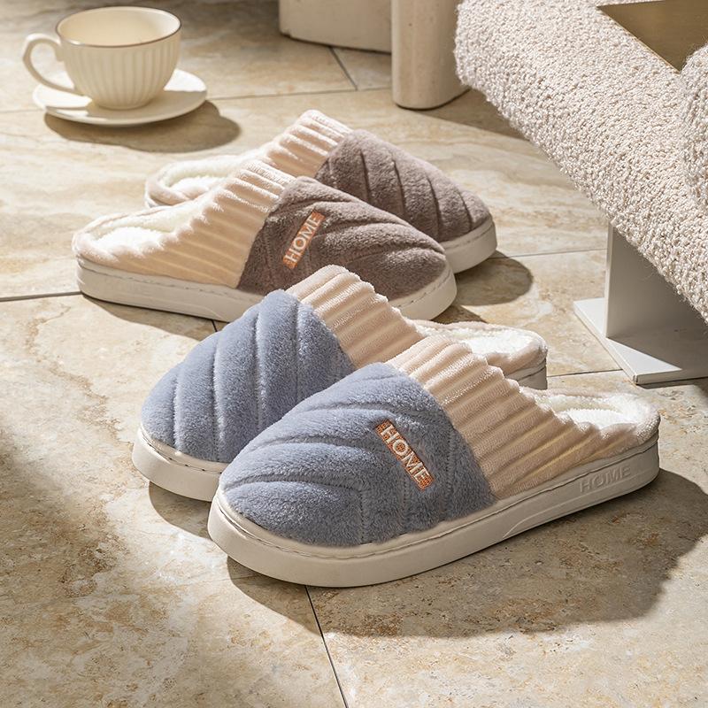 Warm cotton slippers autumn and winter casual velvet couple indoor home hair slippers cotton mop