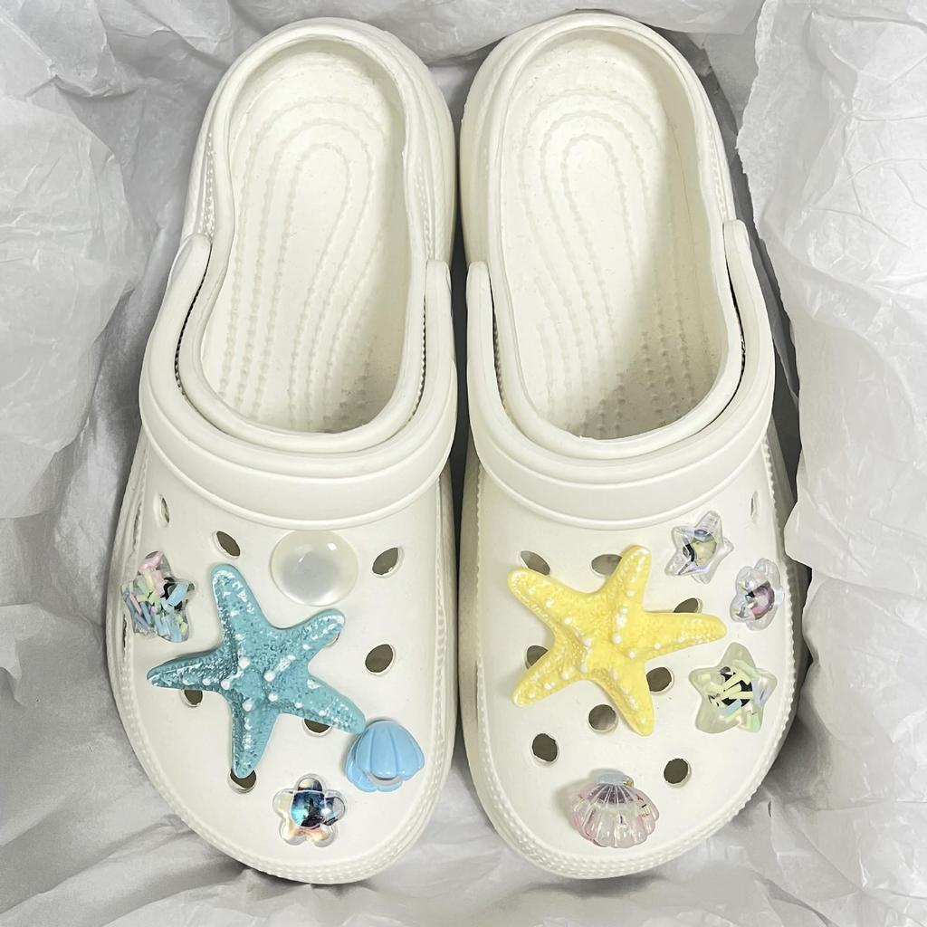 Cute Resin Starfish & Shell Croc Shoe Buckles with High-End Flower Accessories