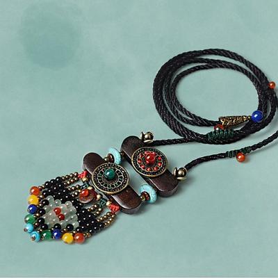 Etnische Boheemse Ketting voor Vrouwen Natuursteen Hanger Kettingen Vintage Lange Touwketting Ketting