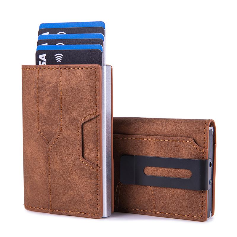 Luxury Men RFID Blocking Card Holder Smart Wallet Carbon Fiber Minimalist Bifold Pop Up Aluminum Credit Card Case with ID Window