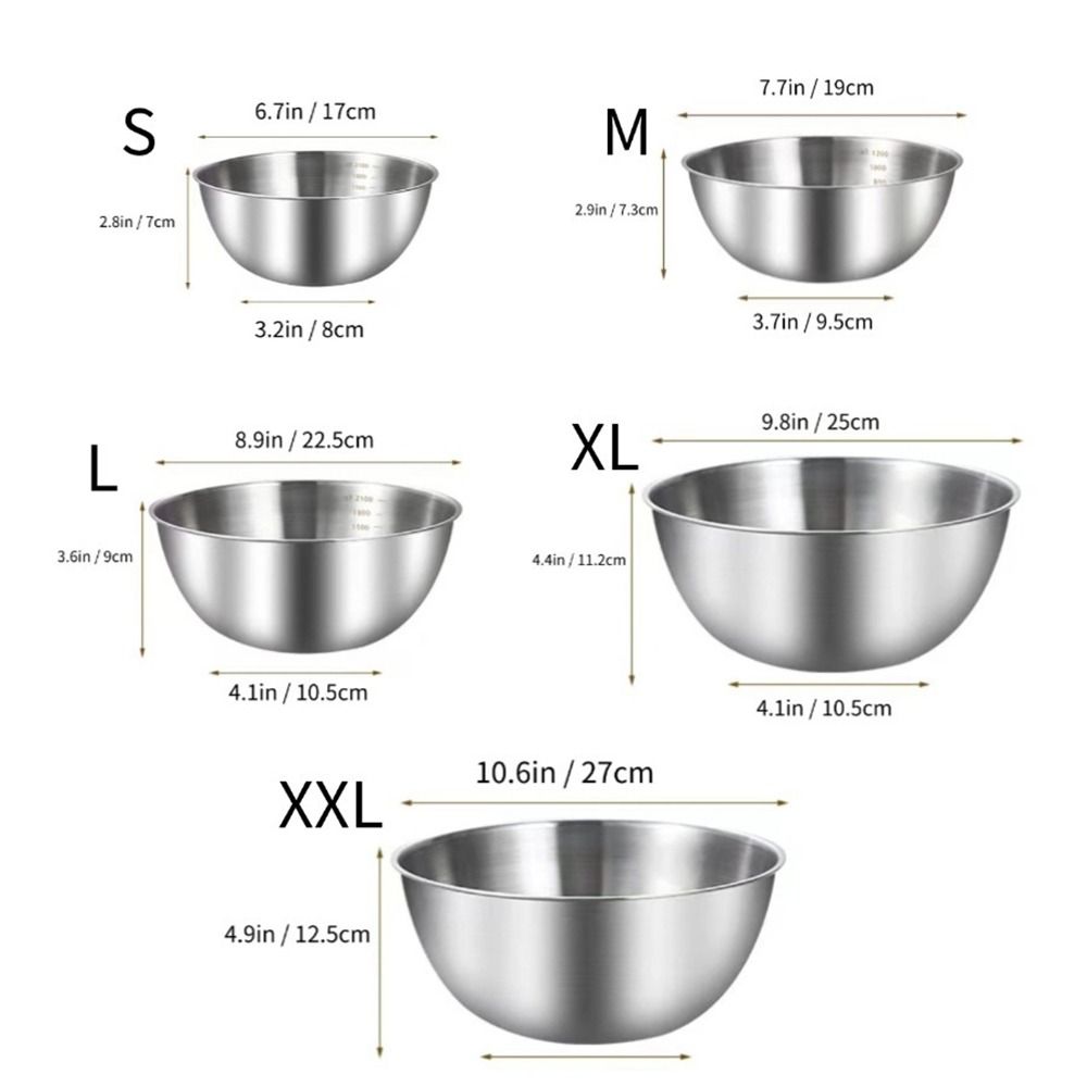 1Pcs Stainless Steel Salad Bowls Fruit Vegetable Noodle Container with Scale Egg Flour Mixing Basin Thicken 17/19/23/25/27cm