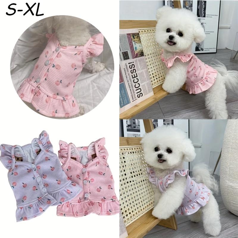 Pet Princess Wedding Dress for Small Dogs - Soft Pink Floral & Heart Design with Flying Sleeves, Lightweight Breathable Spring Summer Pet Outfit