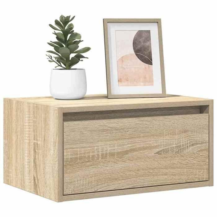 VidaXL Wall-mounted Bedside Table with LED Lights Sonoma Oak, Cabinet, Side Table, Bedside Cabinet, Nightstand, 860215